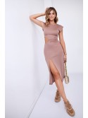 Basic midi dress with a cutout on the side, coffee 110571 - Online store - Boutique